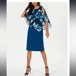 Women’s Formal Dress Size 8 P CONNECTED APPAREL Cape Teal Floral Evening Shift